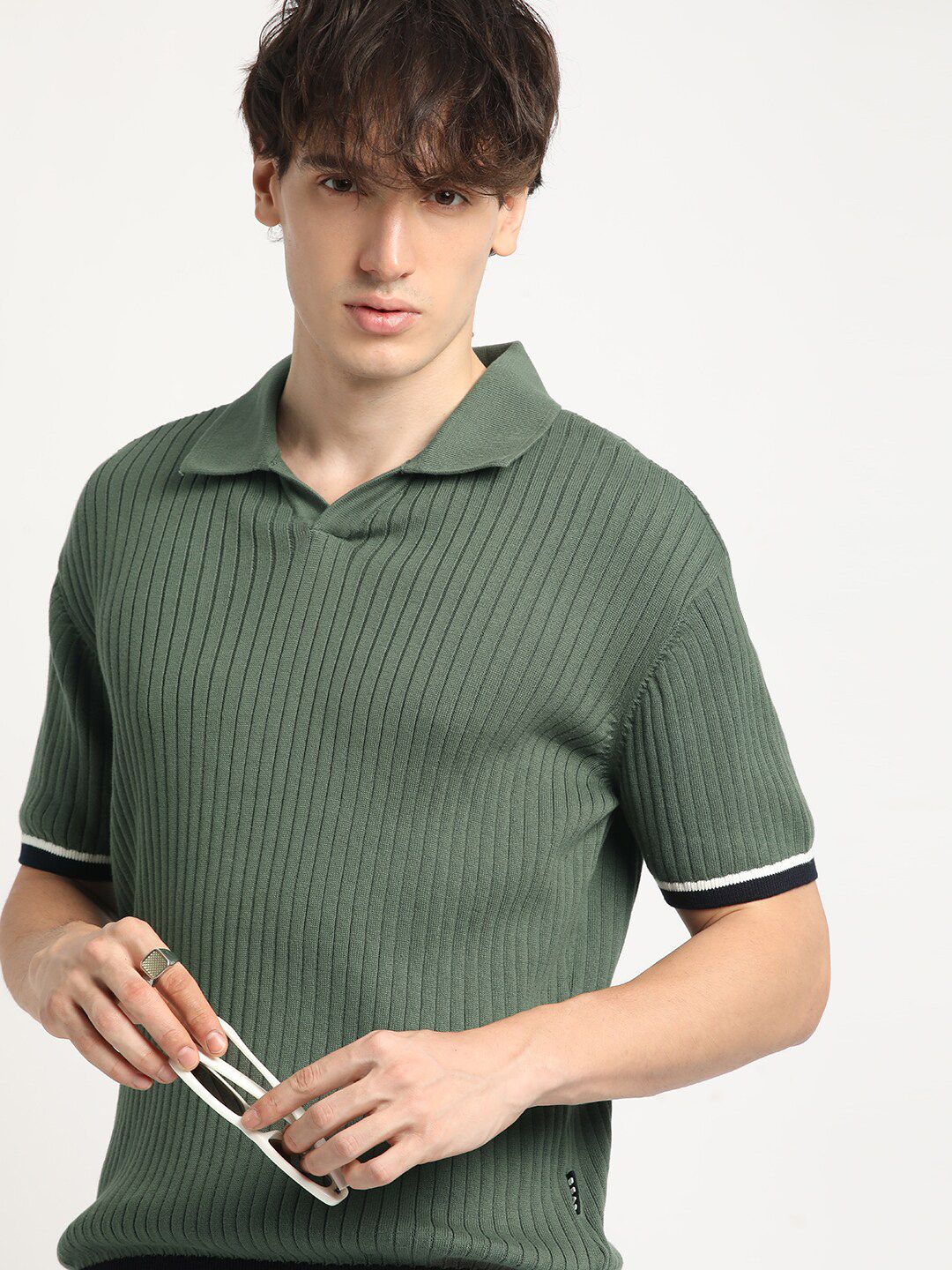 THE BEAR HOUSE Men Striped Regular Fit Polo T-Shirt