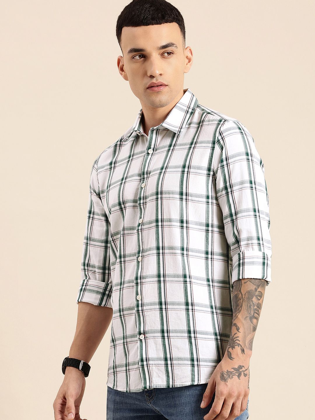 Being Human Pure Cotton Slim Fit Checked Casual Shirt