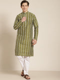 SOJANYA Men Olive Green & White Ethnic Motifs Embroidered Kurta