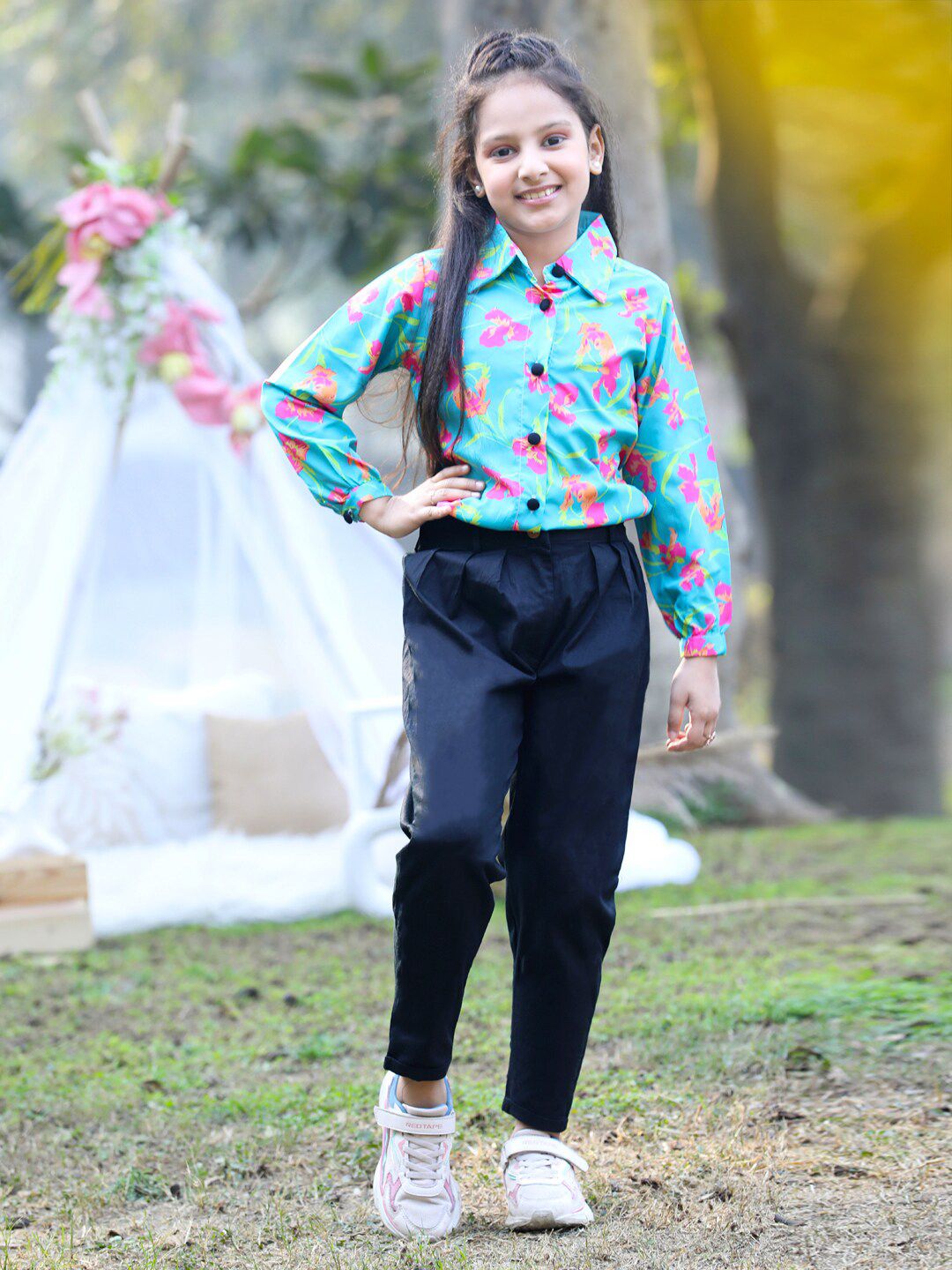 Cutiekins Girls Floral Printed Top with Trousers