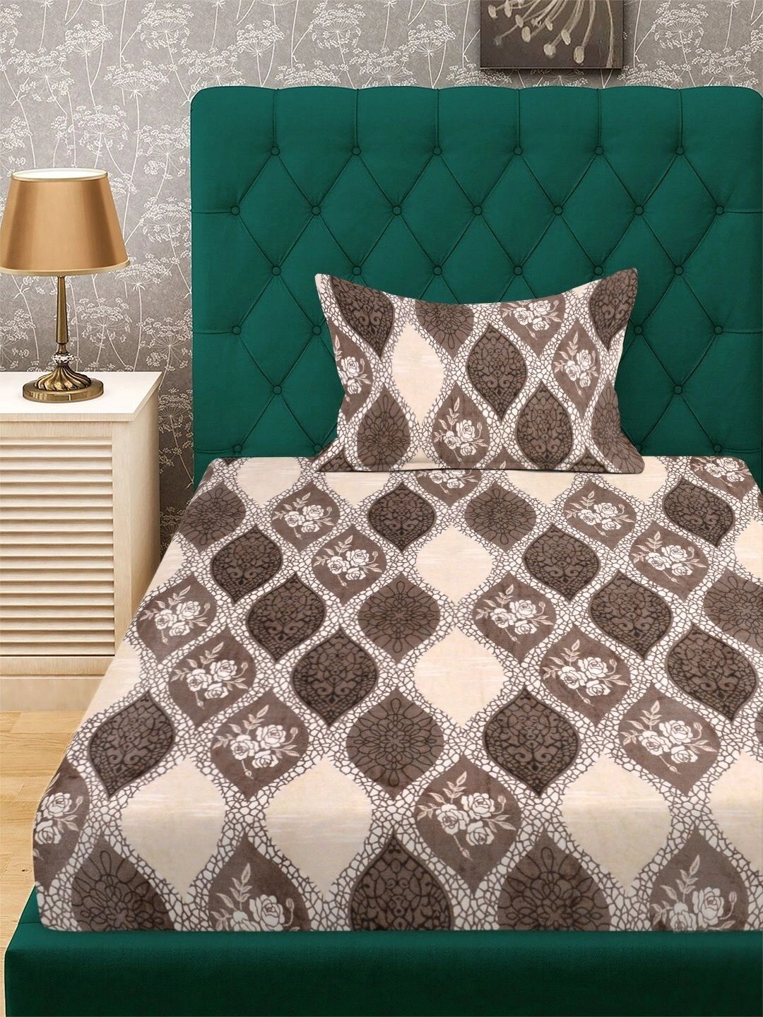Moda Rapido X KLOTTHE Floral 300 TC Woolen Single Bedsheet with 1 Pillow Cover-225X150 cm