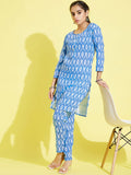 VASTRAMAY Girls Blue Ethnic Motifs Printed Kurta with Trousers
