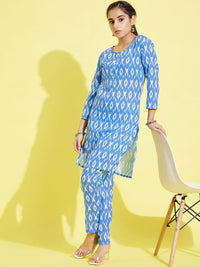 VASTRAMAY Girls Blue Ethnic Motifs Printed Kurta with Trousers