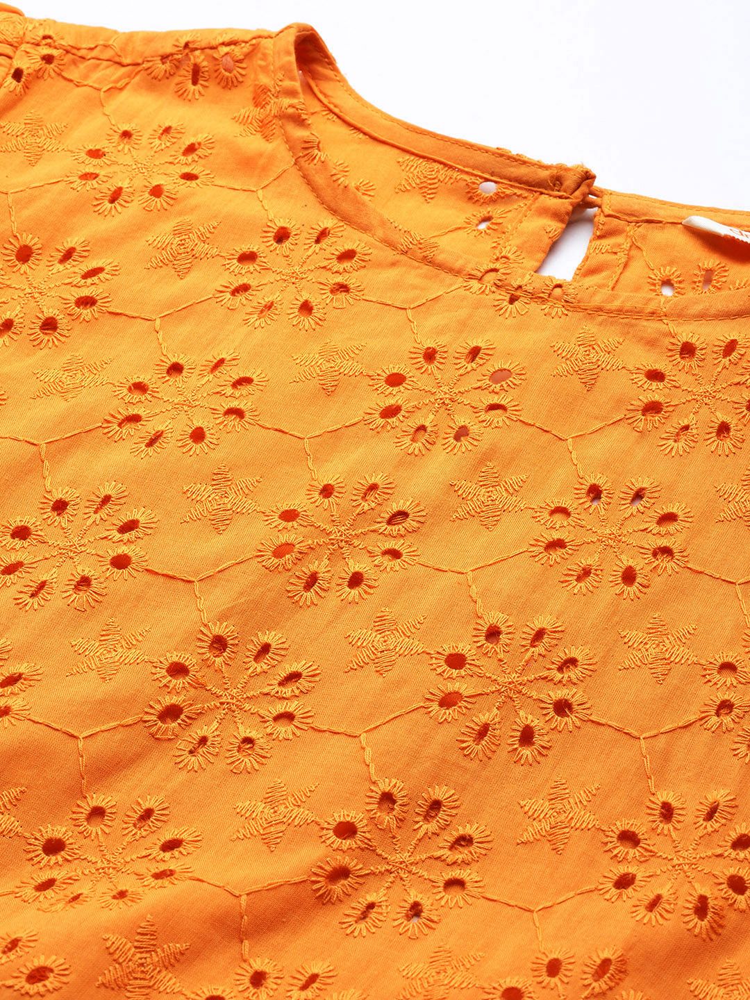 DressBerry Puff Sleeve Pure Cotton Schiffli Top