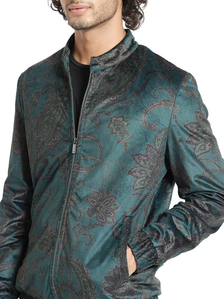 RARE RABBIT Men Dalia Tailored Fit Floral Printed Mock Collar Jacket