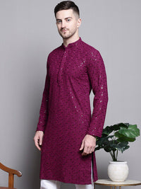 Jompers Ethnic Motifs Embroidered Mandarin Collar Thread Work Cotton Straight Kurta
