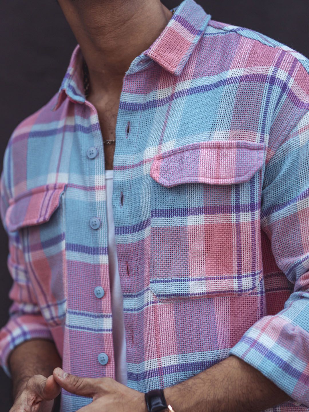 Powerlook India Slim Checked Drop-Shoulder Sleeves Casual Oversized Shirt