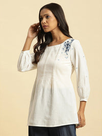 W Self Designed Puff Sleeves Pure Cotton A-Line Top