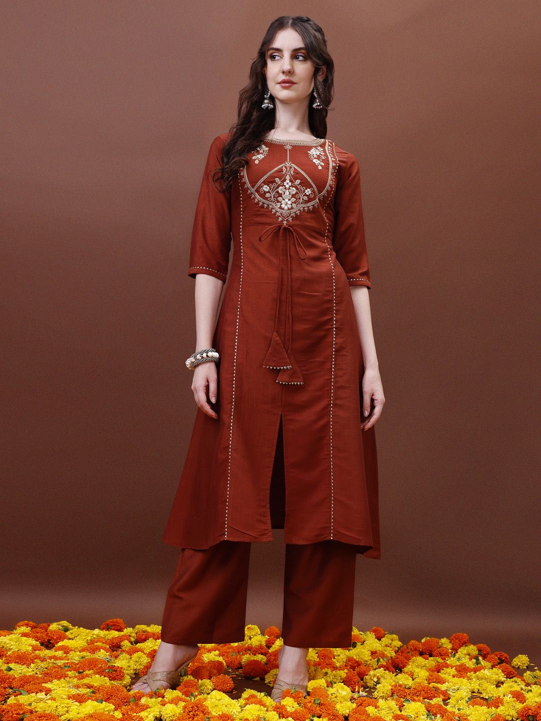 KALINI Yoke Design Regular Gotta Patti Kurta with Palazzos & Dupatta