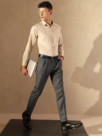 DENNISON Men Tapered Fit Self Check Pleated Trouser