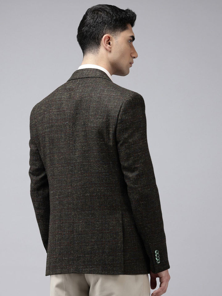 Park Avenue Checked Slim Fit Notched Lapel Single-Breasted Formal Blazer