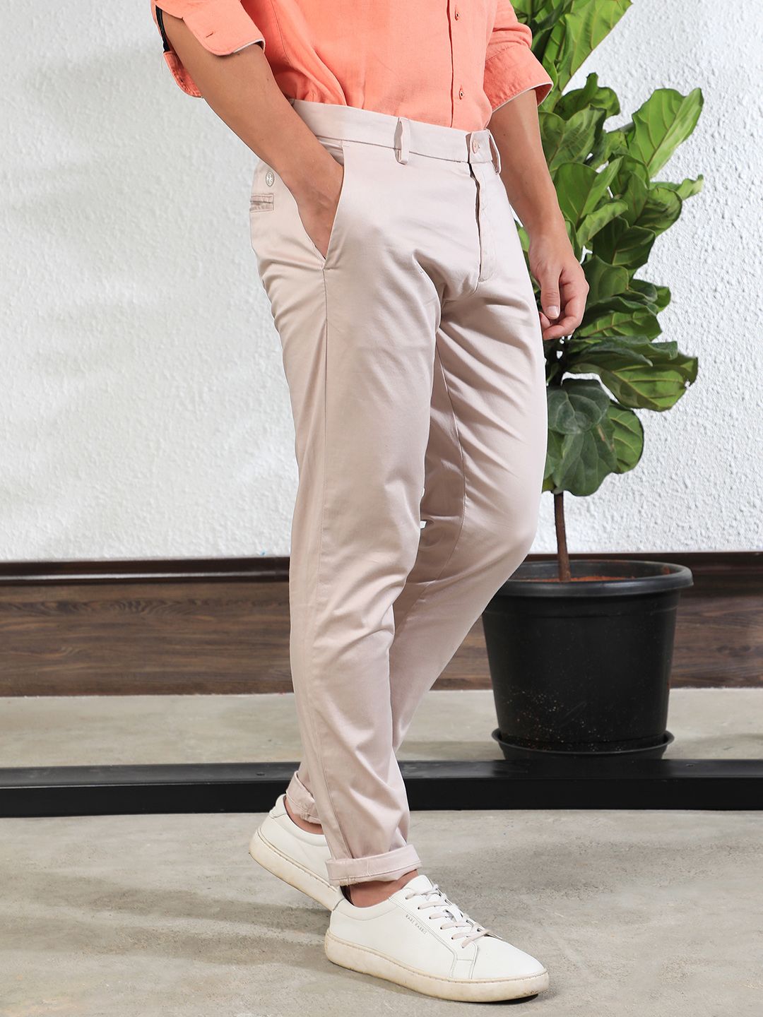 RARE RABBIT Men Shines Slim Fit Mid-Rise Cotton Formal Trouser