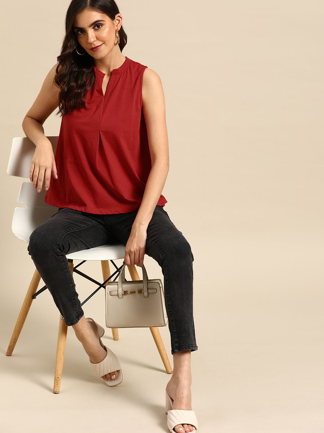 all about you Women Rust Red Solid Top