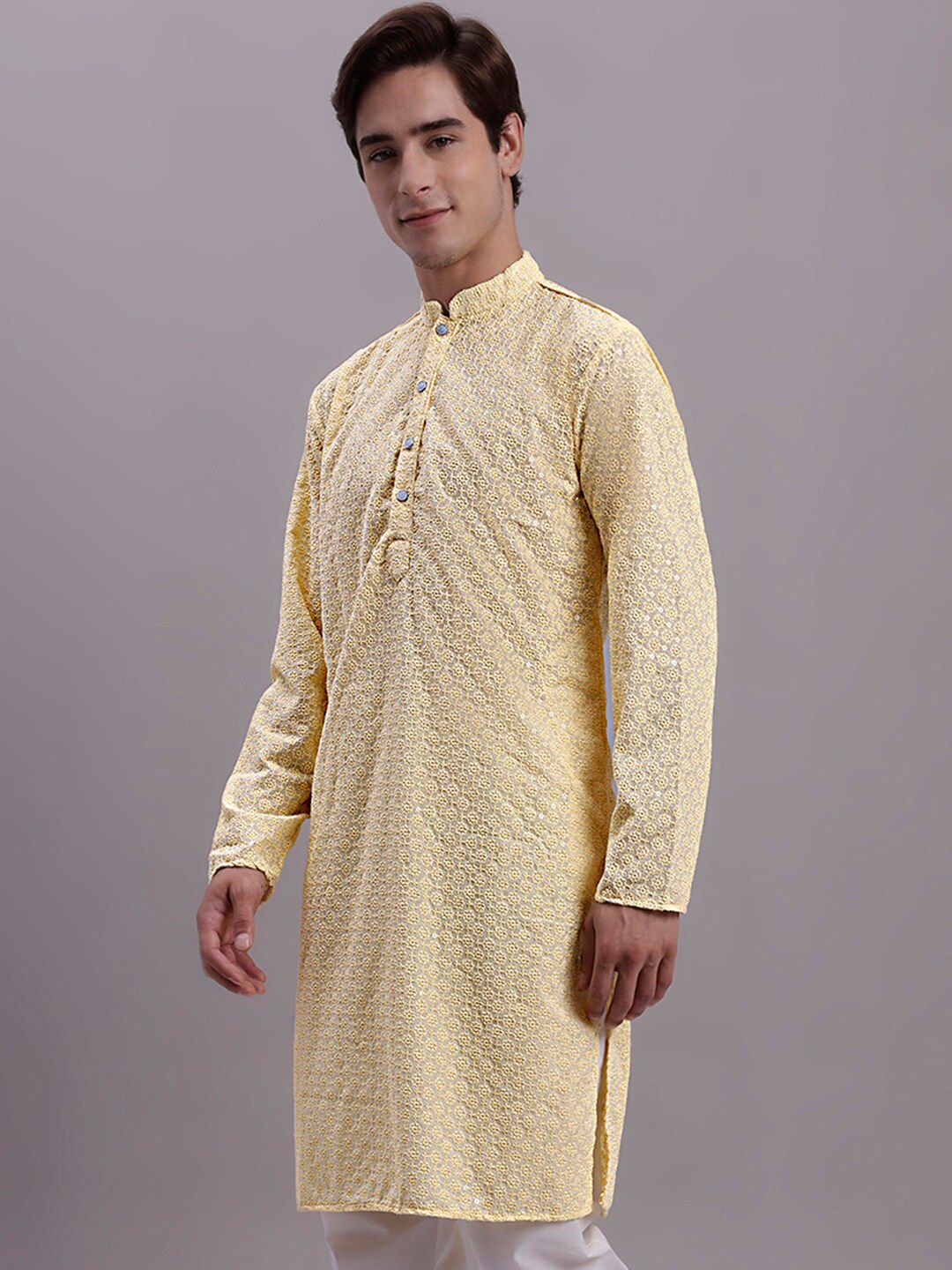 Jompers Ethnic Thread Work Mandarin collar Pure cotton Straight Kurta