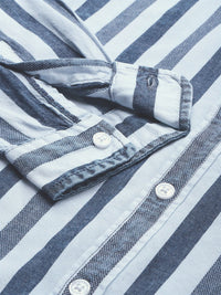 THE BEAR HOUSE Men Blue Slim Fit Cotton Striped Casual Shirt