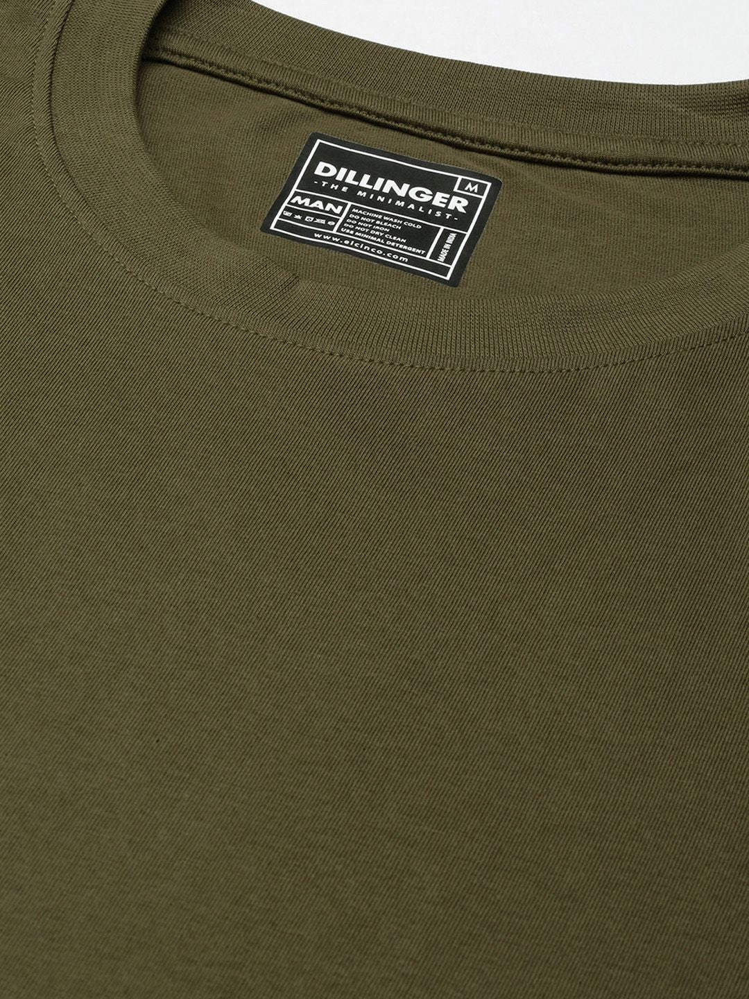 DILLINGER Men Olive Green Pure Cotton Drop-Shoulder Sleeves Oversized Fit T-shirt