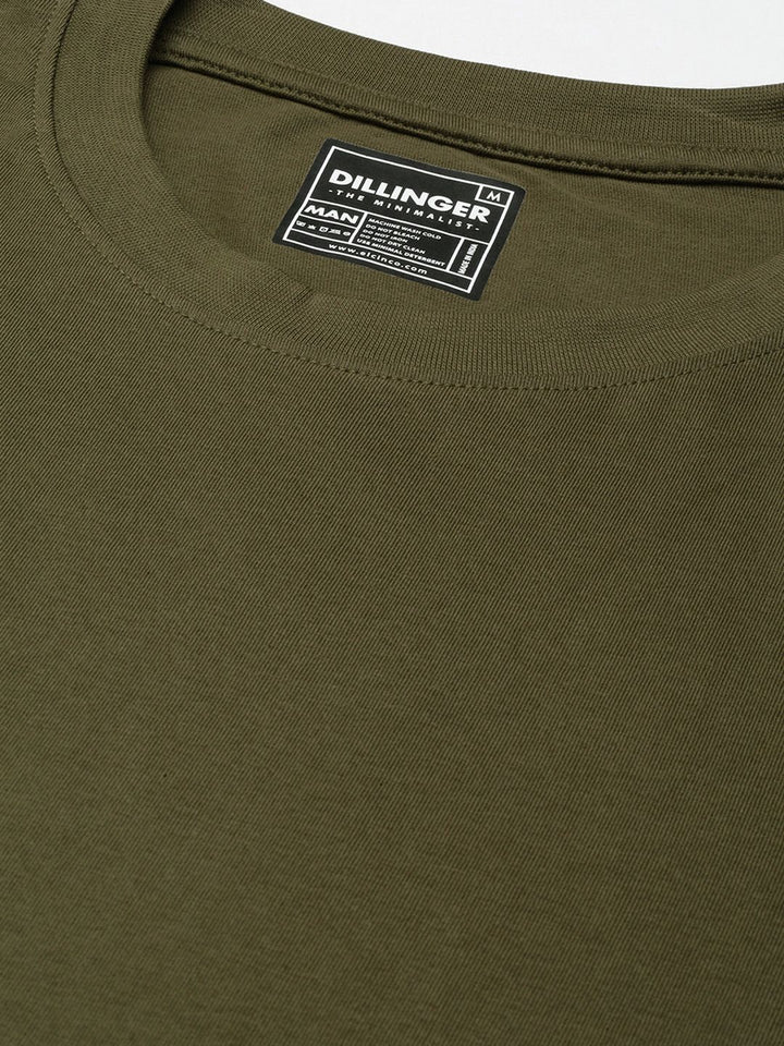 DILLINGER Men Olive Green Pure Cotton Drop-Shoulder Sleeves Oversized Fit T-shirt