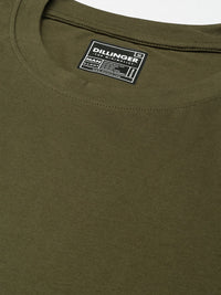 DILLINGER Men Olive Green Pure Cotton Drop-Shoulder Sleeves Oversized Fit T-shirt