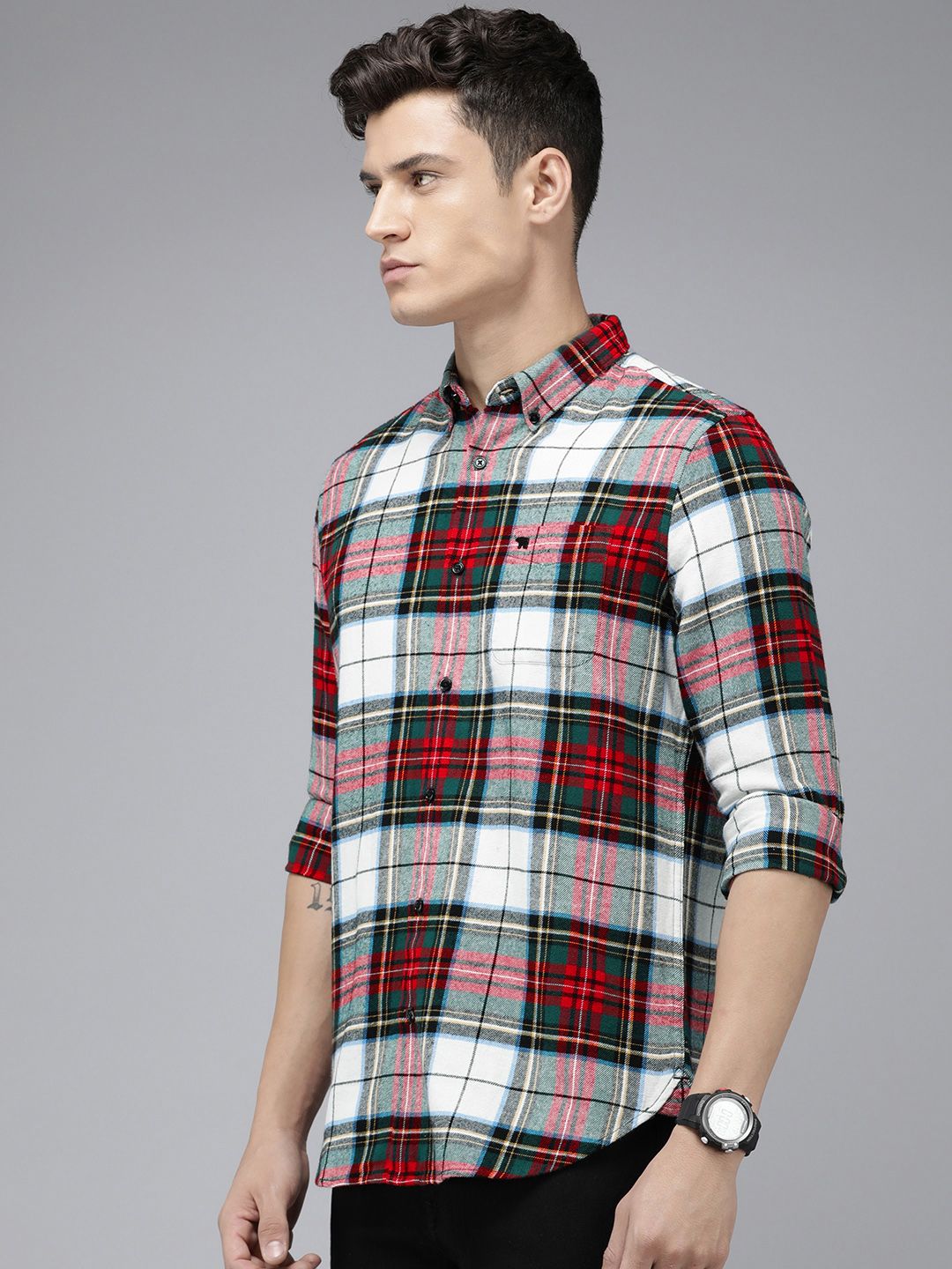 THE BEAR HOUSE Men Slim Fit Checked Pure Cotton Casual Shirt