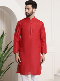 SOJANYA Lelaki Red Checked Straight Kurta