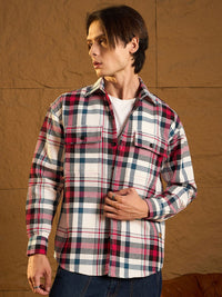 DENNISON Men Double Pocket Drop Shoulder Oversized Cotton Checked Shacket
