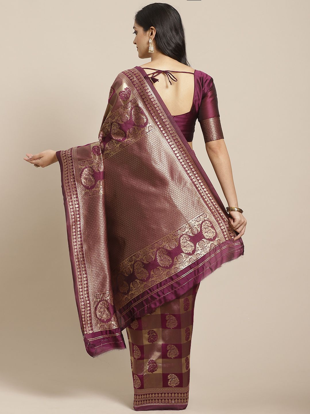 Saree mall Violet & Golden Woven Design Banarasi Saree