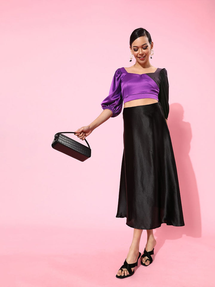 STREET 9 Women Violet Colourblocked Satin Top