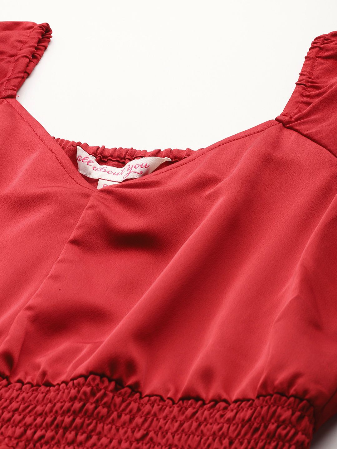 all about you Satin Finish Smocked Maxi Dress