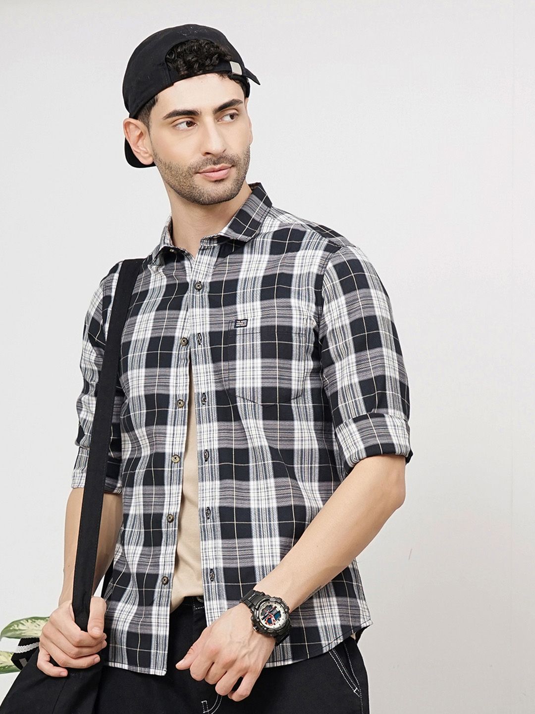 The Indian Garage Co Men Tartan Checked Cotton Casual Shirt