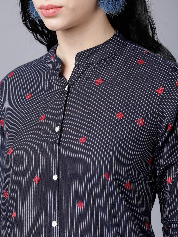 Vishudh Women Navy Blue Printed A-Line Kurta