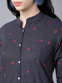 Vishudh Women Navy Blue Printed A-Line Kurta