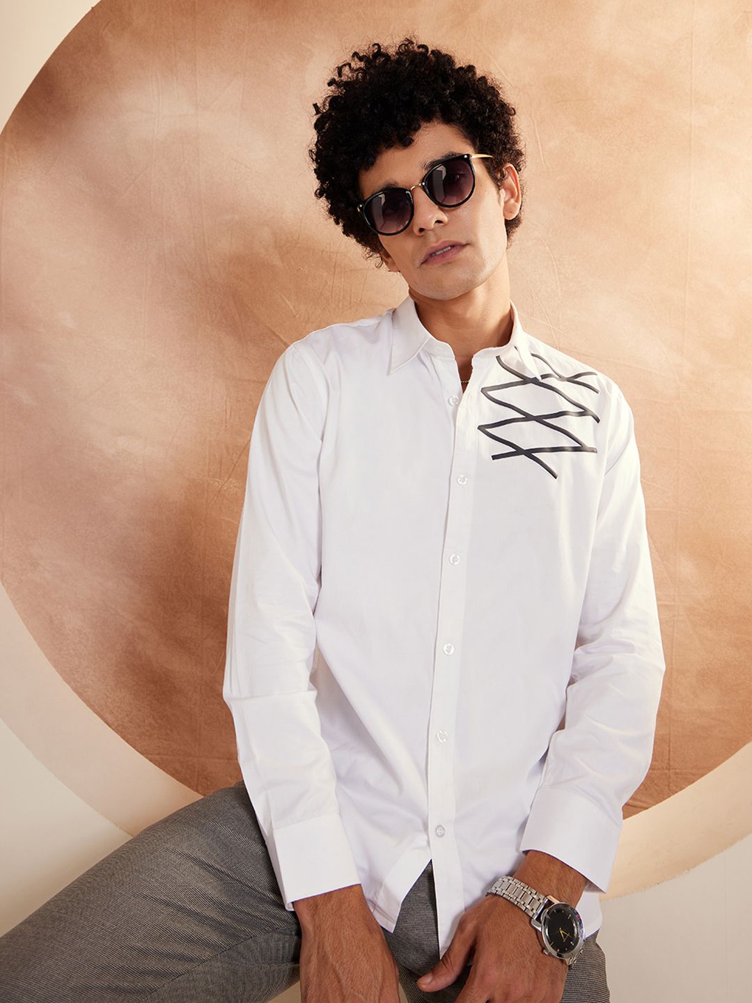 DENNISON Smart Geometric Printed Cotton Casual Shirt