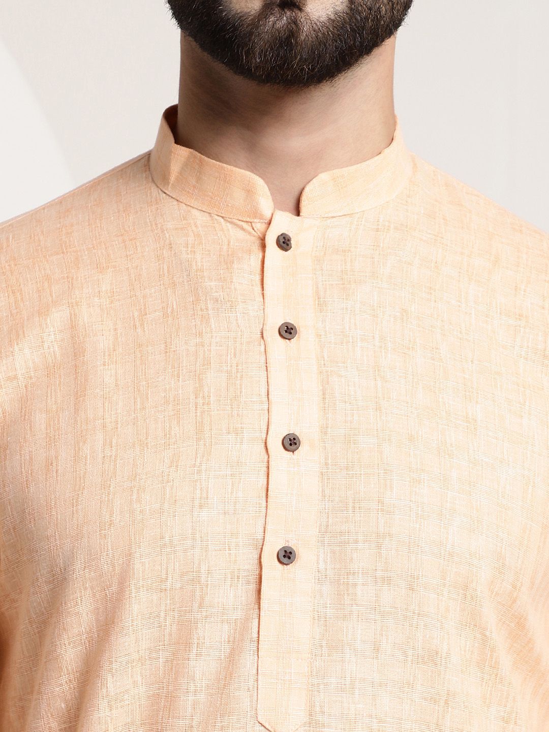 SOJANYA Kurta Lurus Dobby Berwarna Peach Lelaki
