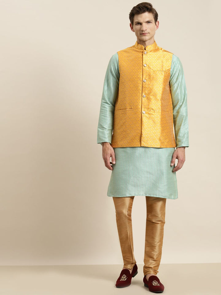 SOJANYA Kurta Belang Hijau Laut Lelaki dengan Jaket Churidar & Nehru