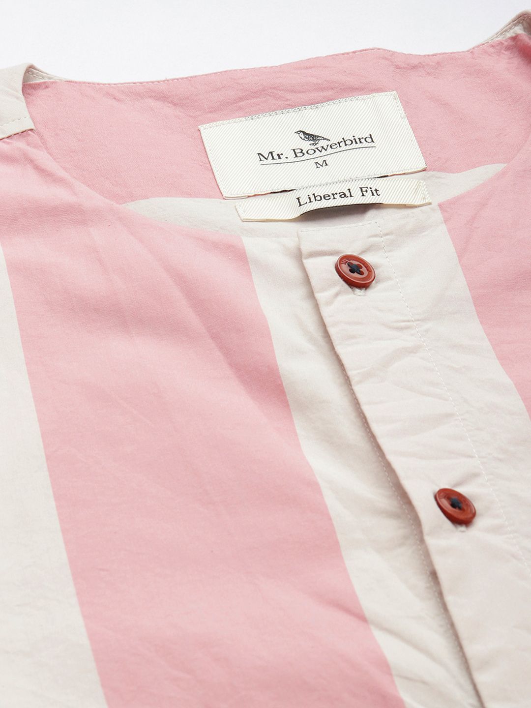 Mr Bowerbird Pure Cotton Collarless Striped Liberal Fit Casual Shirt