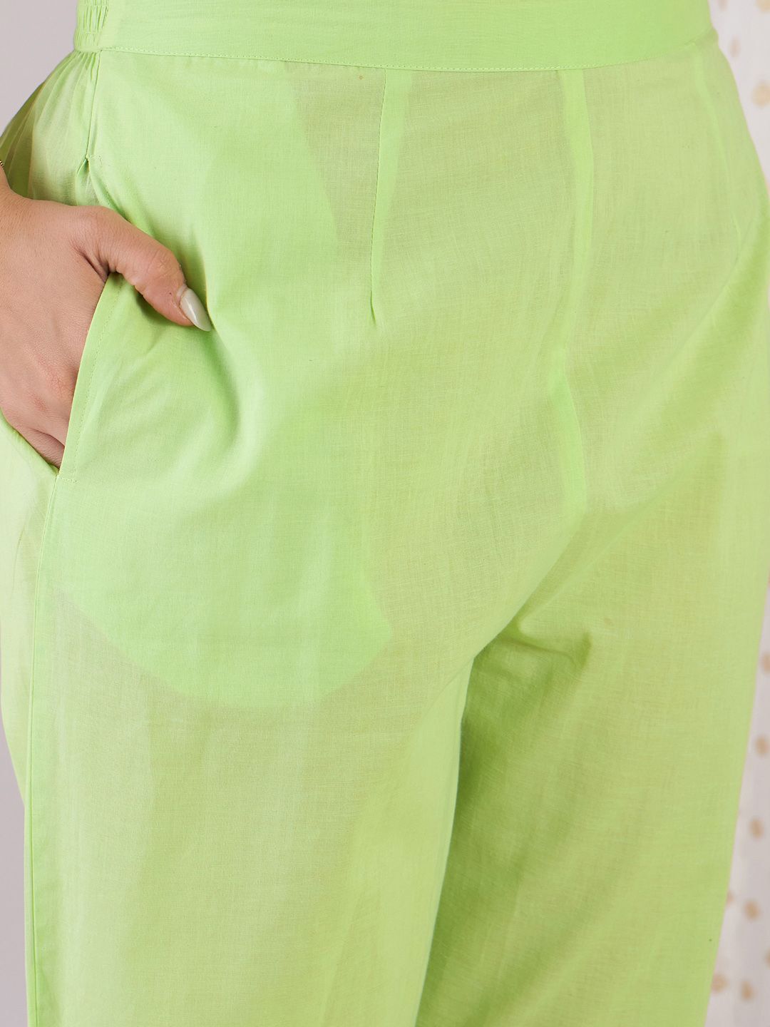 Indo Era Floral Printed V-Neck Pure Cotton Straight Kurta With Trousers