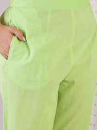 Indo Era Floral Printed V-Neck Pure Cotton Straight Kurta With Trousers