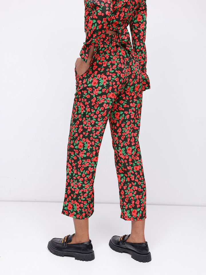DressBerry Dark Floral Printed Romance Trousers