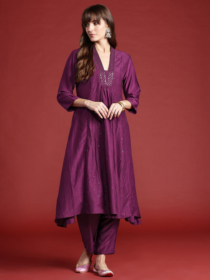 Indo Era Embroidered Panelled Sequinned Kurta with Trousers