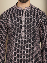 Anouk Geometric Printed Mandarin Collar Long Sleeves Thread Work Kurta