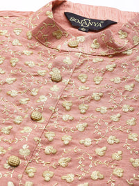 SOJANYA Lelaki Coral & Gold-Toned Floral Kurta