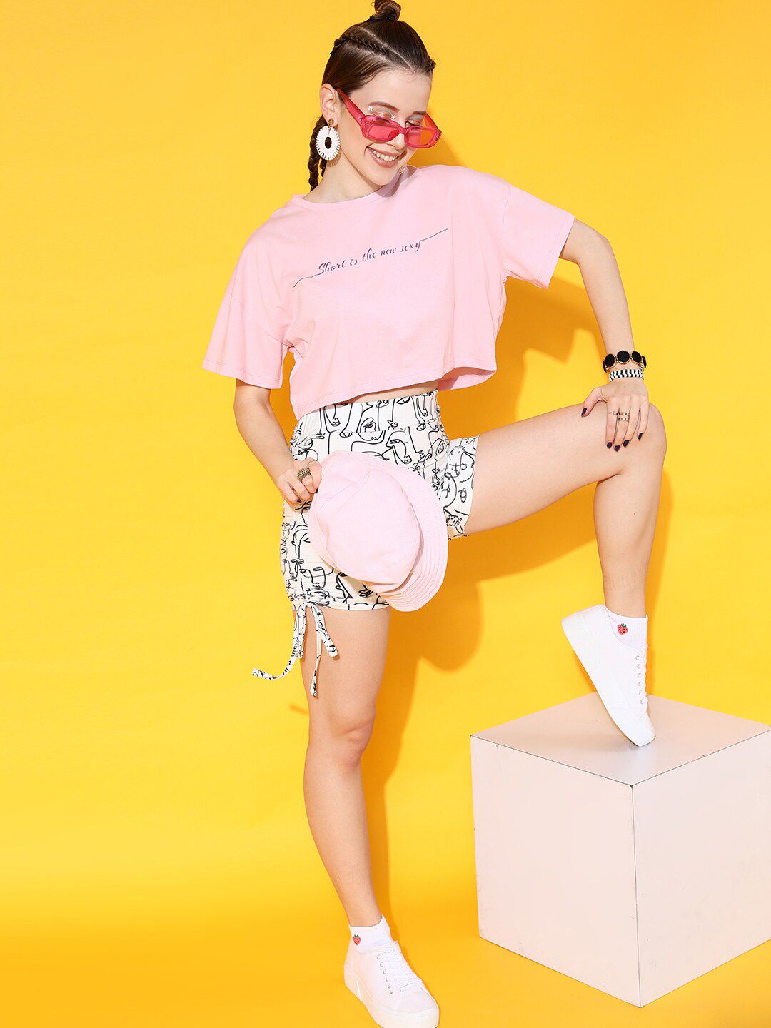 STREET 9 Women Pink Solid Crop Tshirt