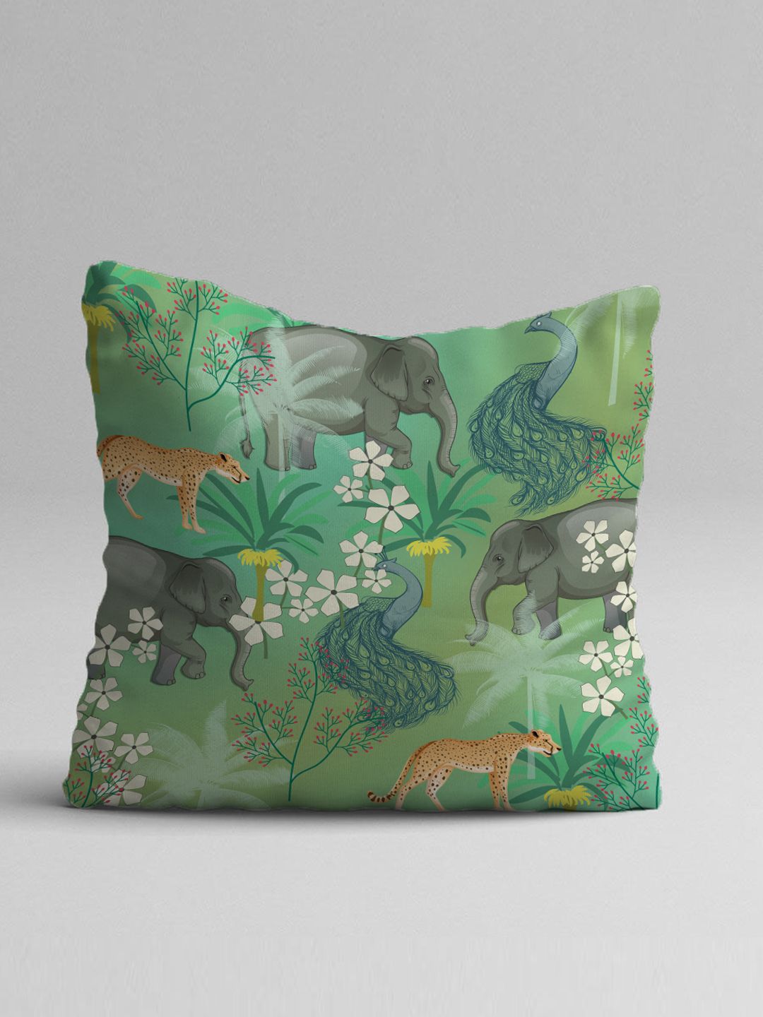 STITCHNEST Green & White Set of 5 Floral Square Cushion Covers