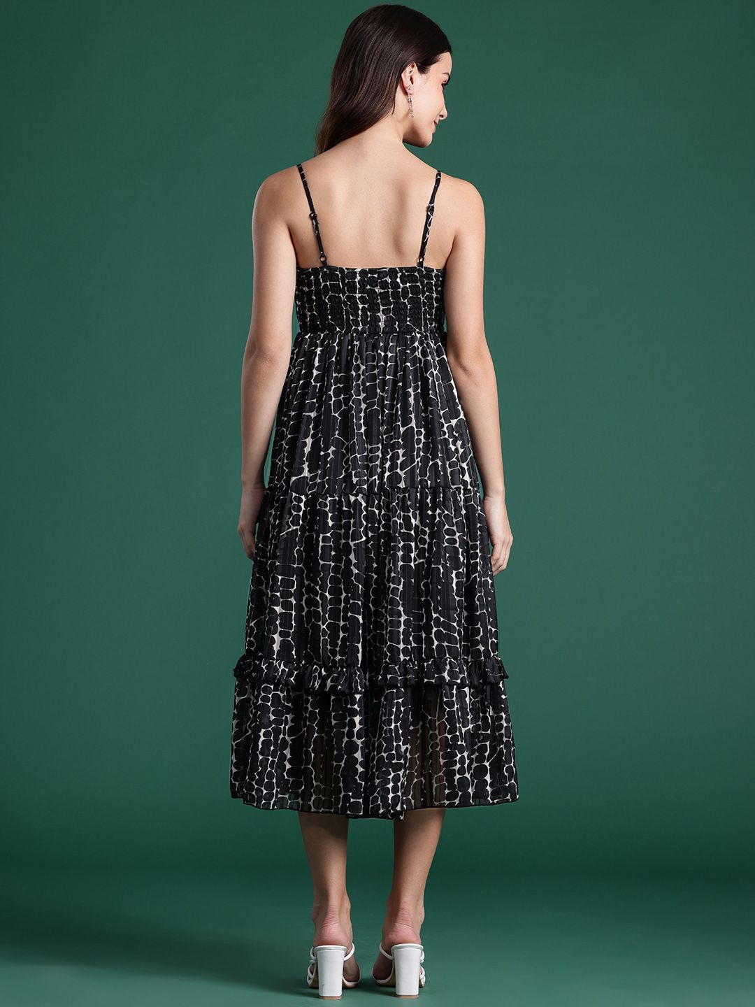 DressBerry Printed Tiered A-Line Midi Dress