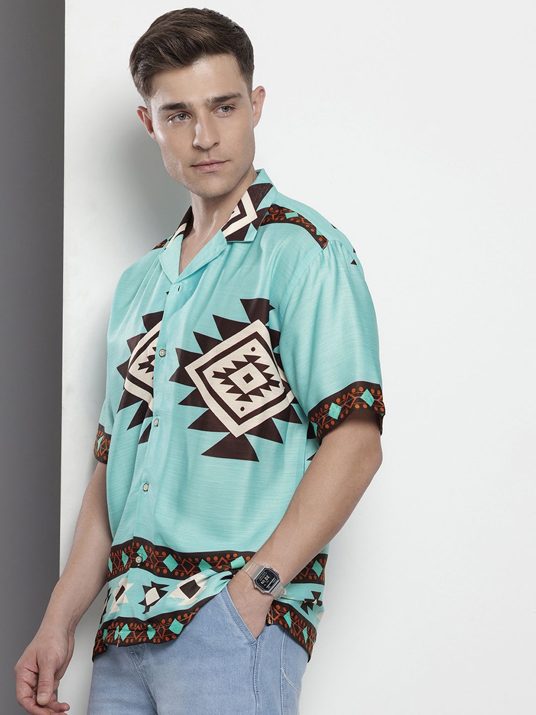 The Indian Garage Co Geometric Printed Drop-Shoulder Sleeves Relaxed Fit Casual Shirt