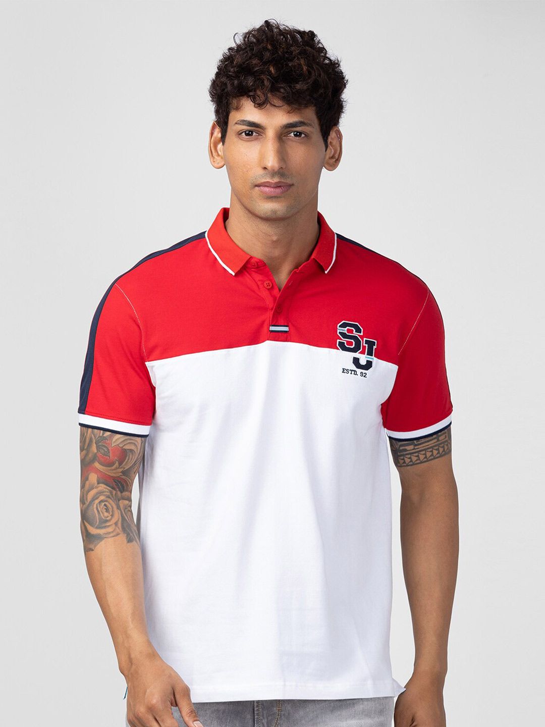 SPYKAR Men Colourblocked Polo Collar Slim Fit T-shirt
