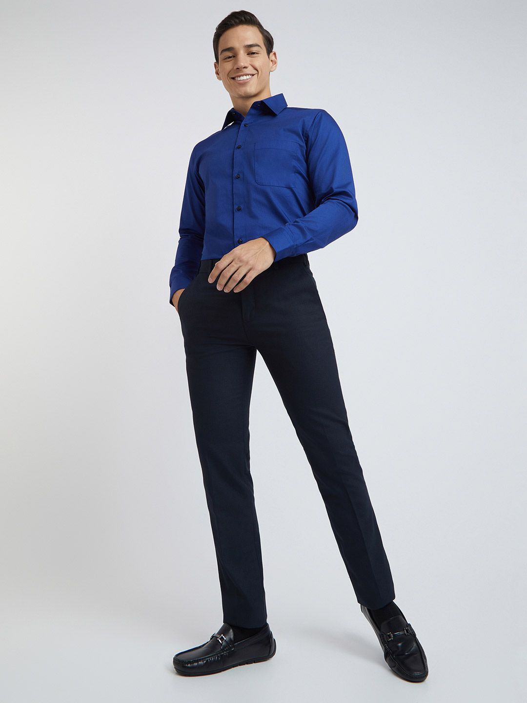 Raymond Men Navy Blue Textured Slim Fit Formal Trousers