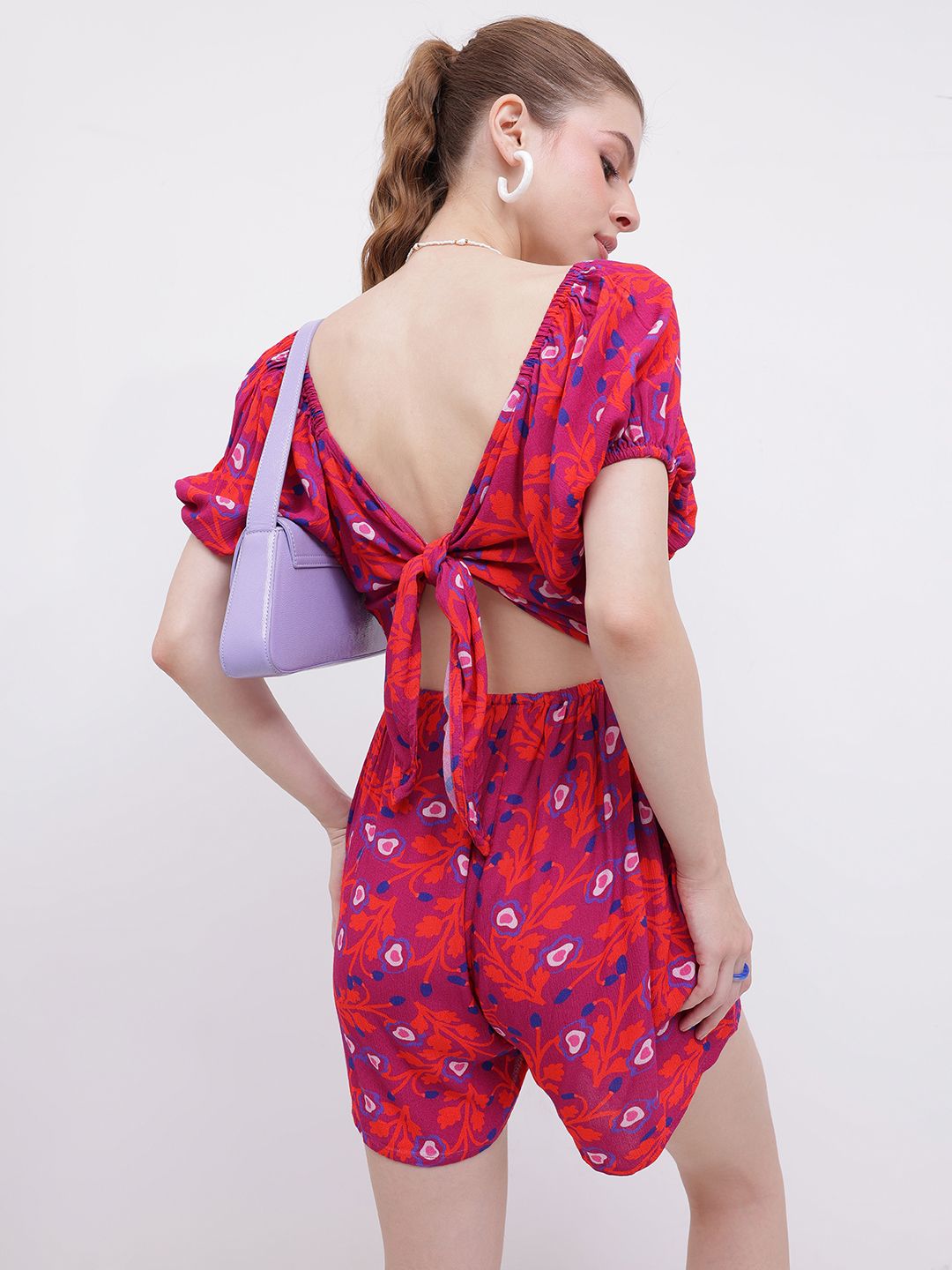 DressBerry Romantic & Flirty Printed Cut-Out Tie-Up Playsuit