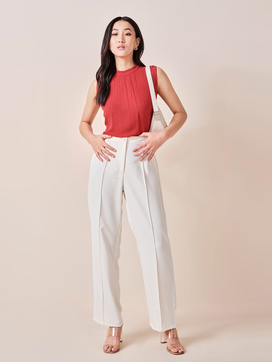 AND Women Solid High Neck Sleeveless Top