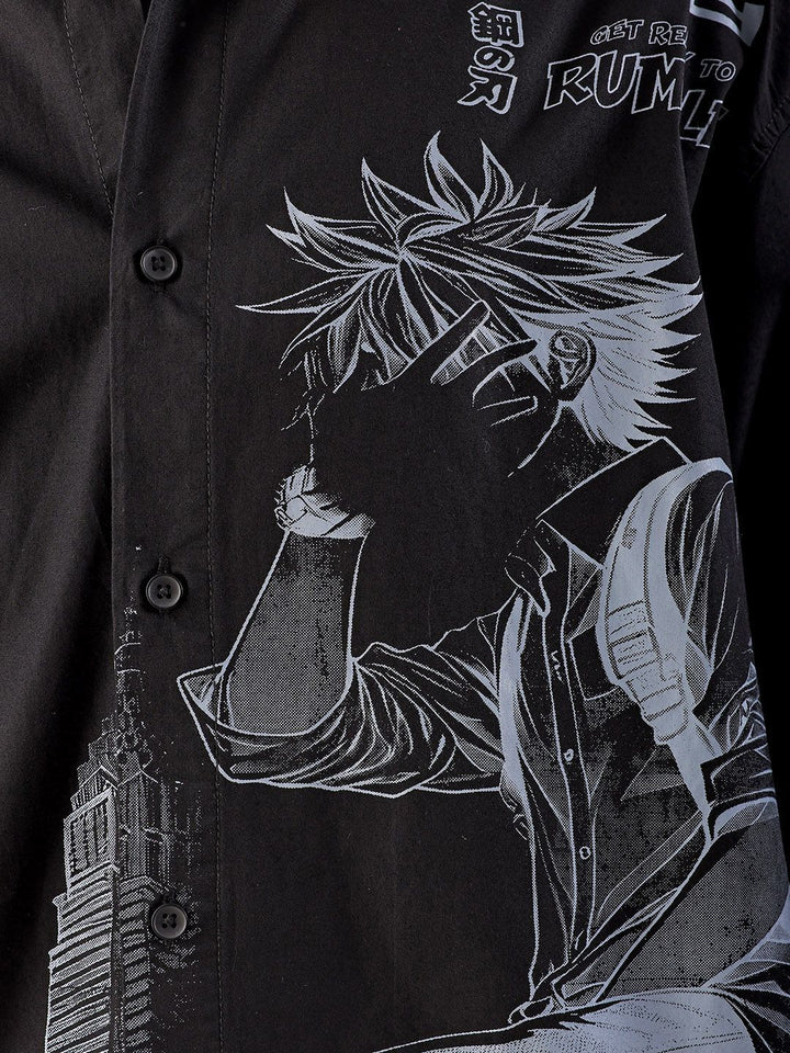 The Indian Garage Co Men Anime Printed Cotton Oversized Boxy Streetwear Shirt